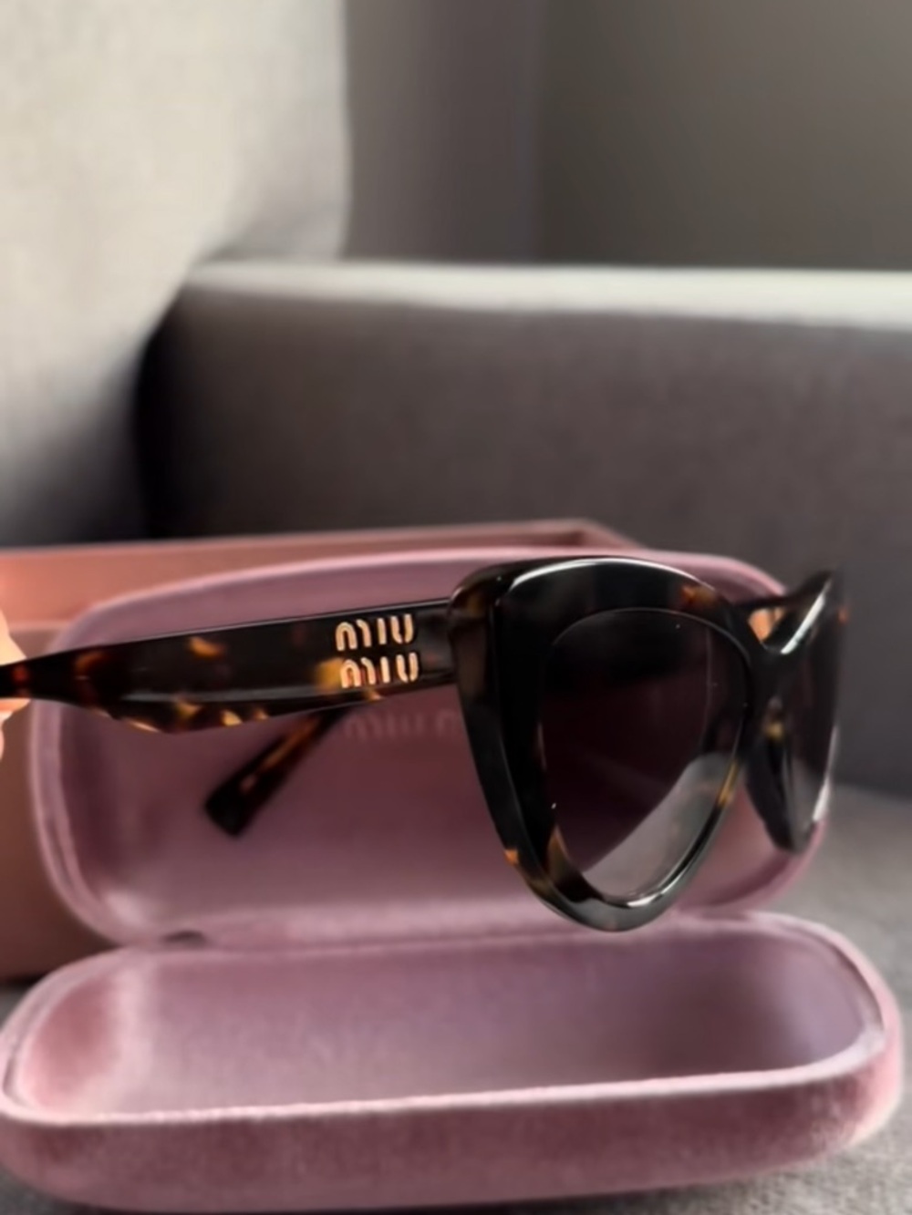 Miu Miu Dark Tortoiseshell Cat-Eye Sunglasses with Gold Logo